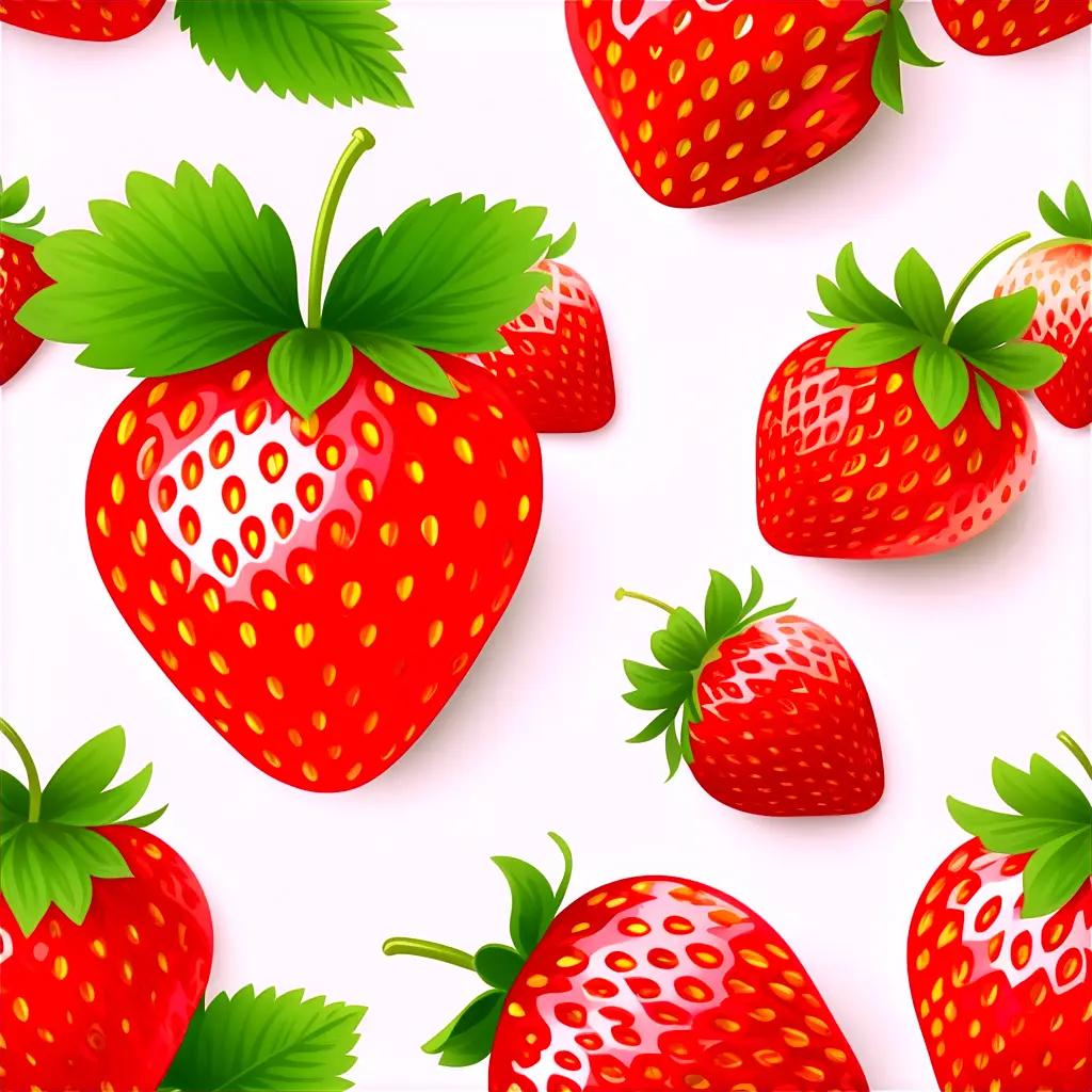 white background with strawberry clipart scattered across it