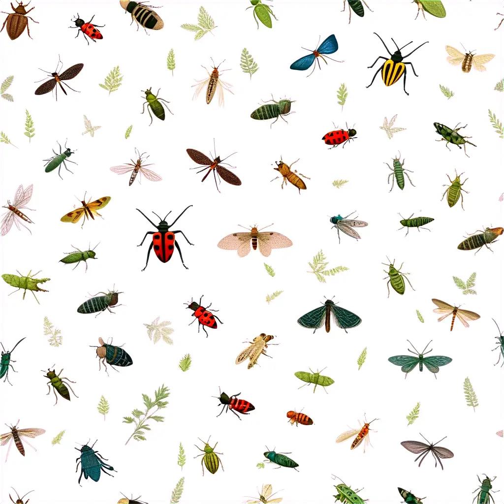 white background with various types of bugs on it