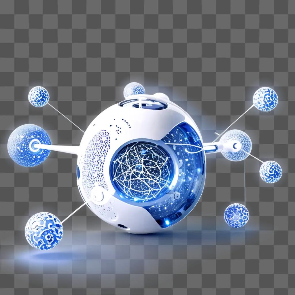 white ball with blue lines surrounding it, and other balls nearby