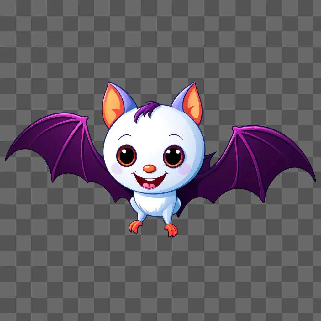 white bat with purple wings and orange eyes