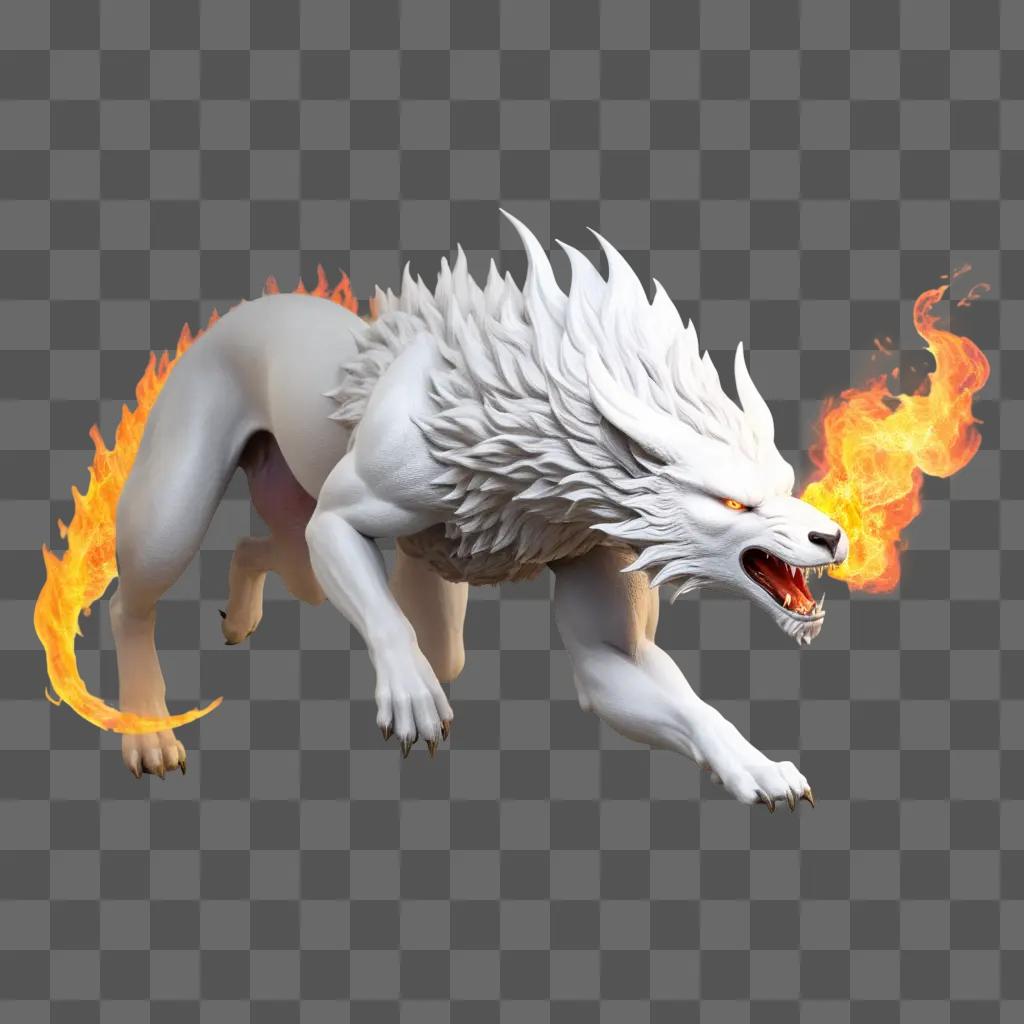 white beast with fire breath and a fiery tail