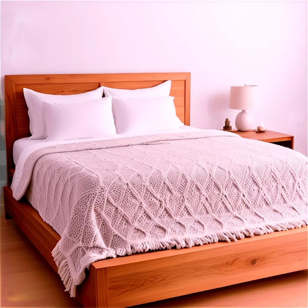 white bed with a pink blanket and white pillows