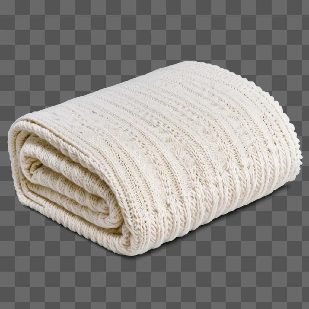 white blanket is neatly folded on a beige surface