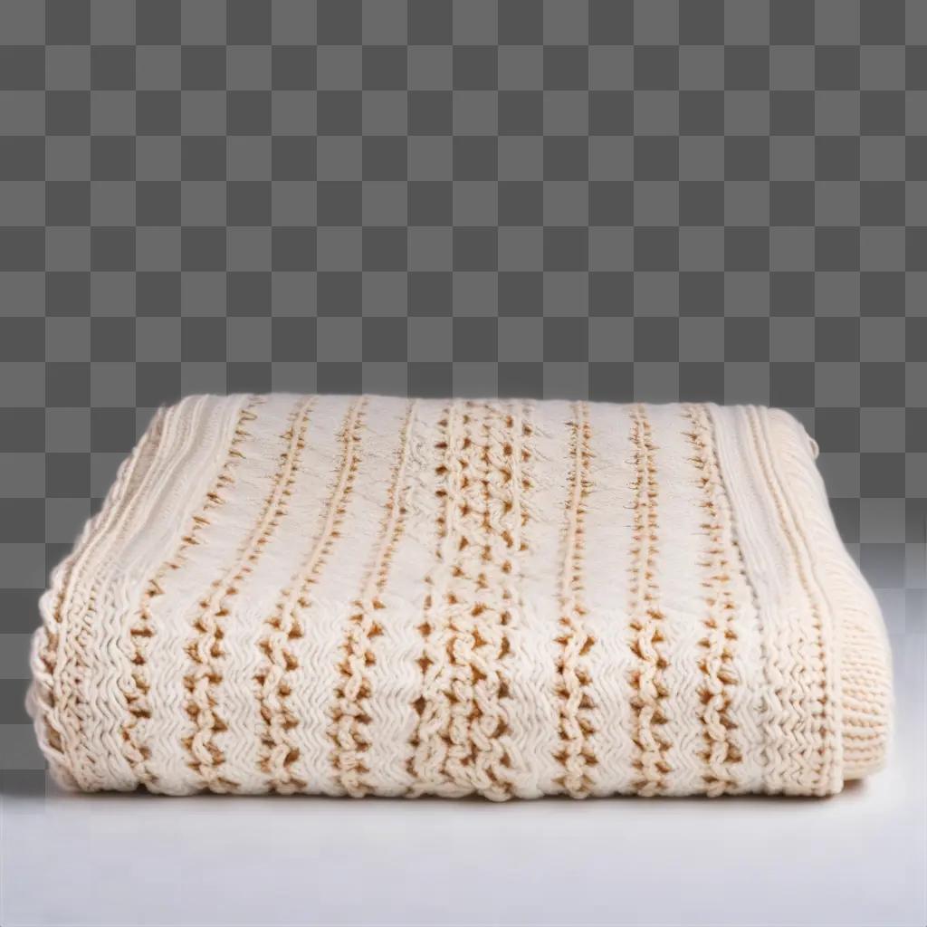 white blanket with brown knits on a beige background