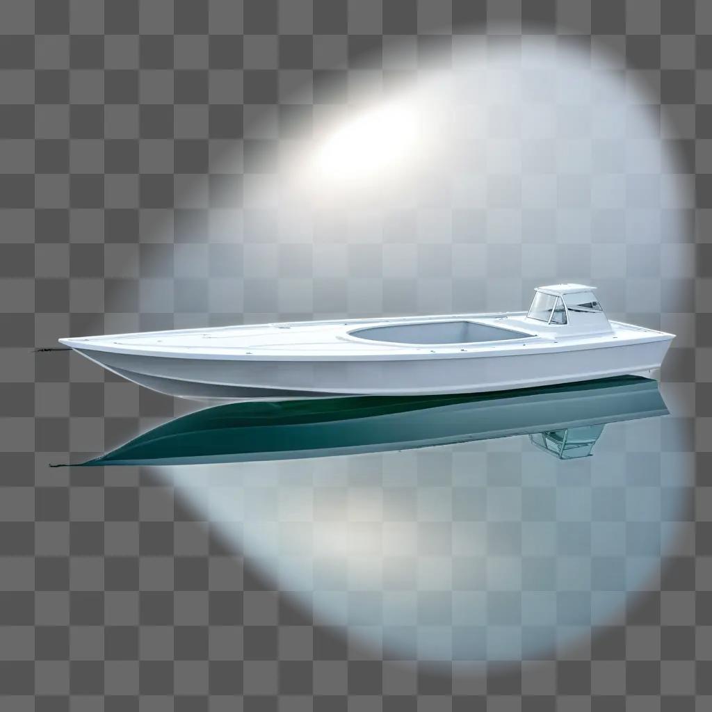 青い背景に透明な船体を持つ白いボート