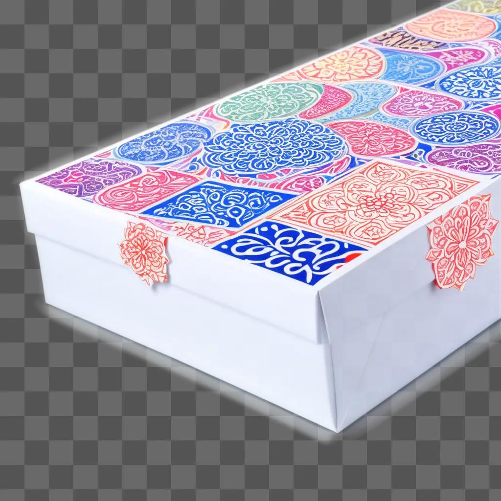 white box with a colorful drawing on it