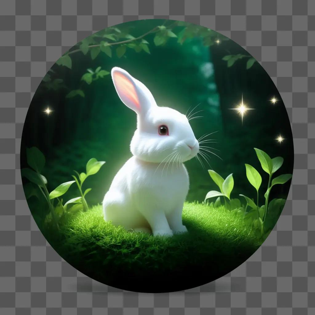 white bunny sits in the green grass