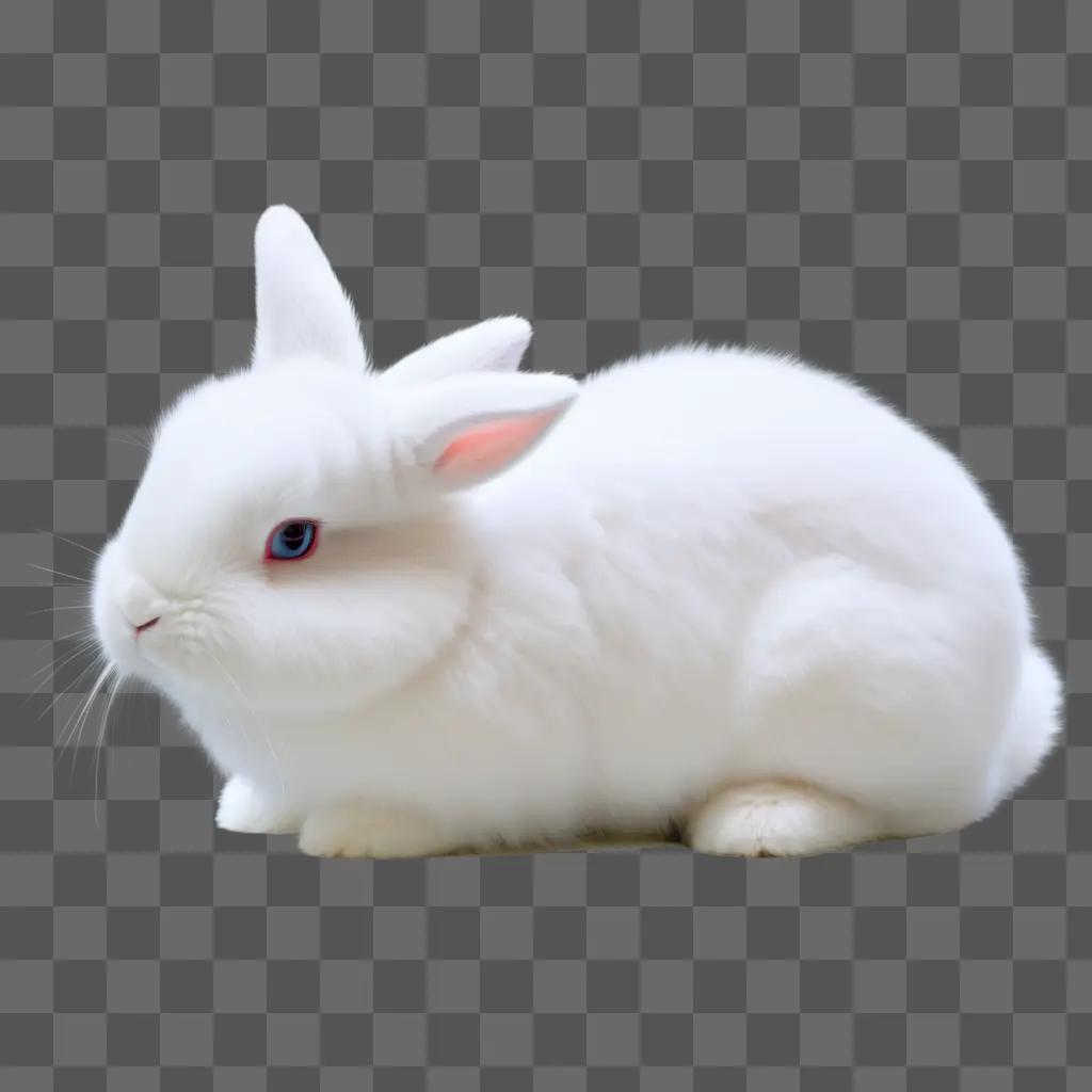 white bunny with a red eye sits in the background