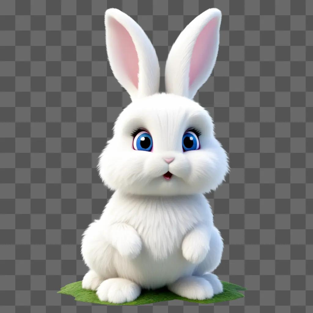 white bunny with blue eyes and a green background