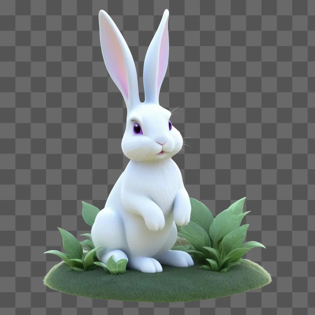 white bunny with purple eyes is standing on a green background