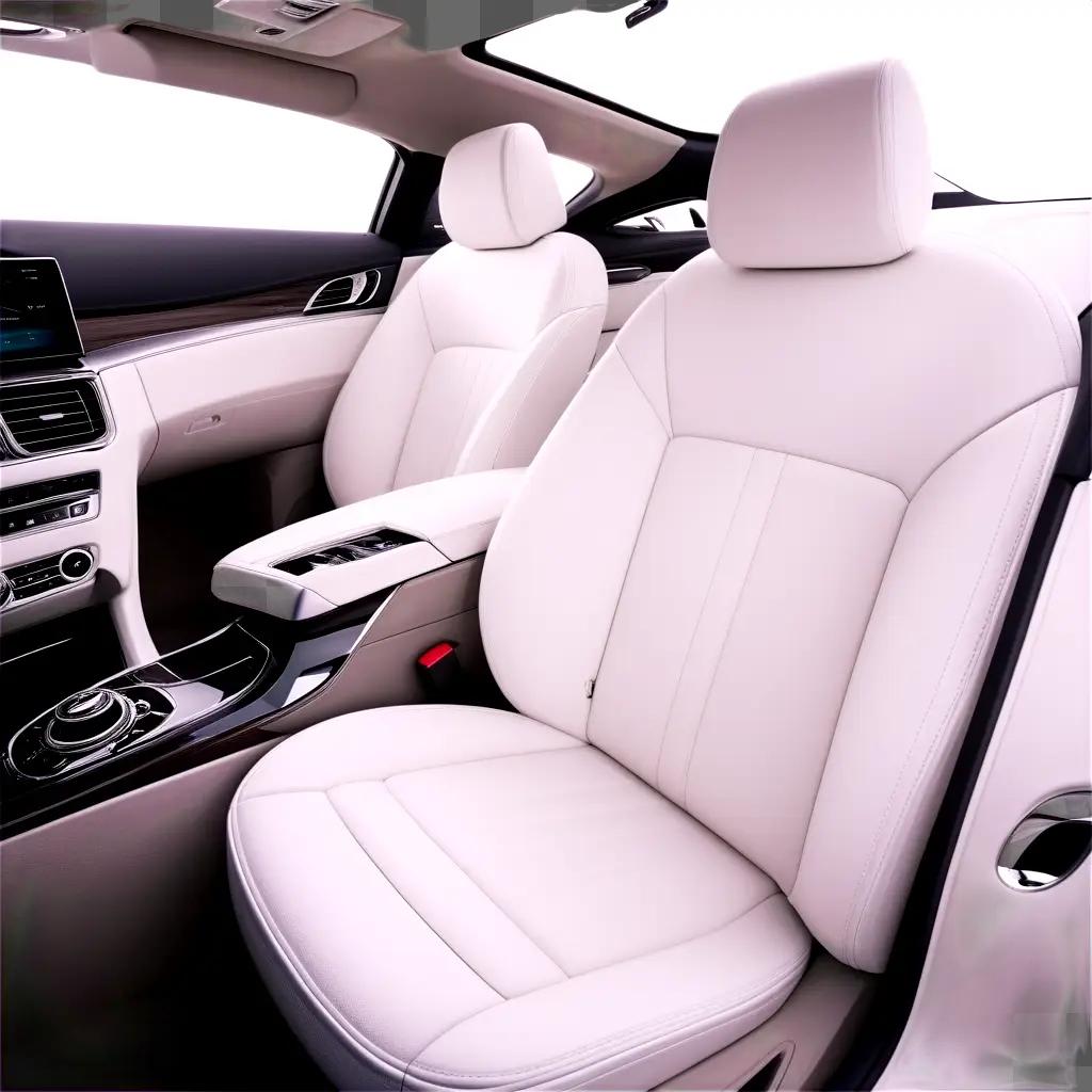 white car interior with leather seats and center console