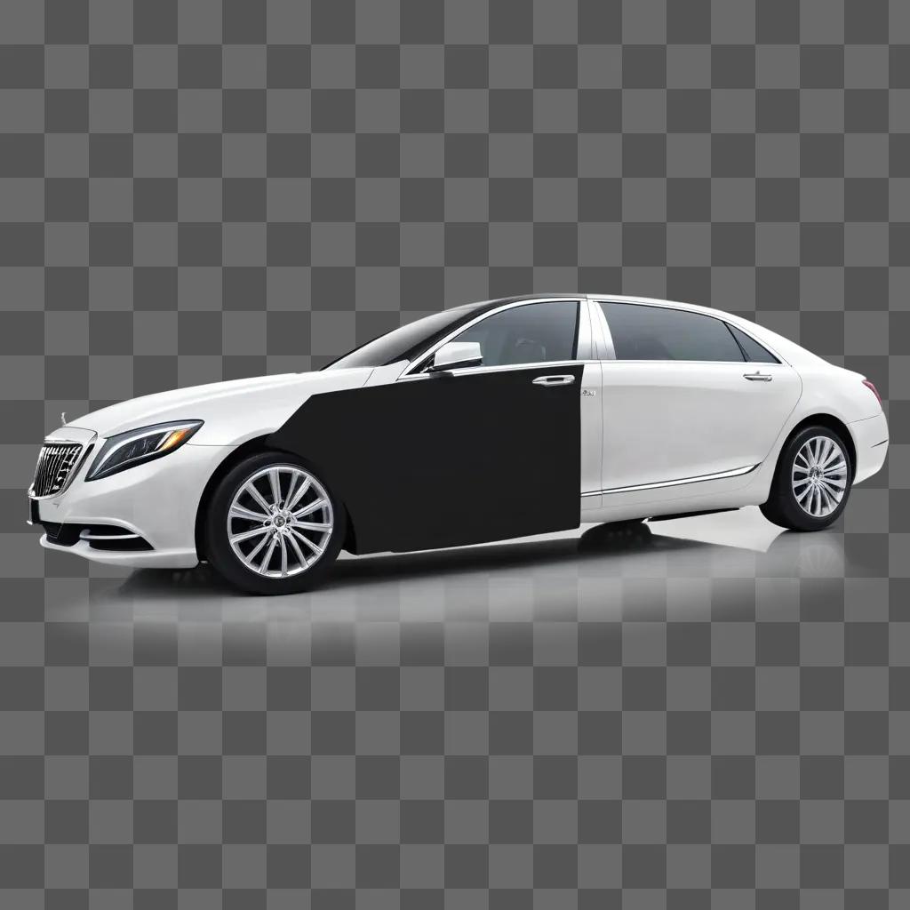 white car with a black side panel on a grey background