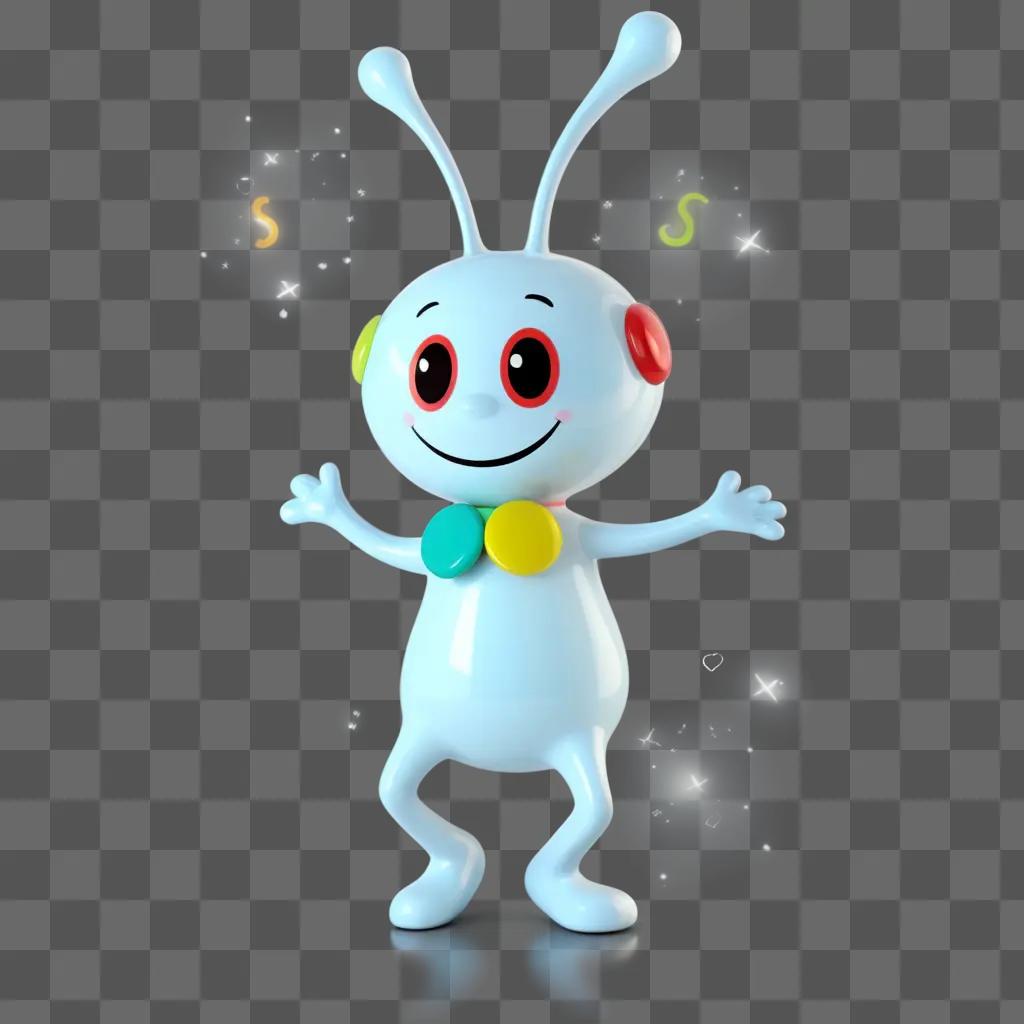 white cartoon with a smile and a bow in a transparent background