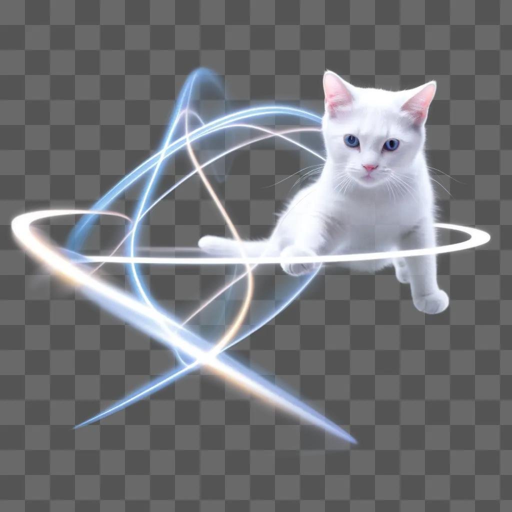 青い背景に白い猫と量子物理学