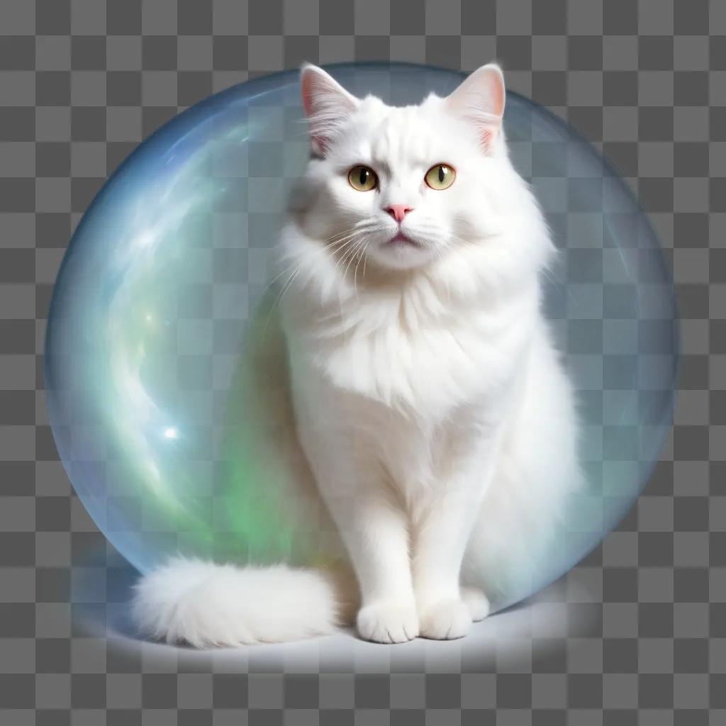 white cat in a transparent bubble