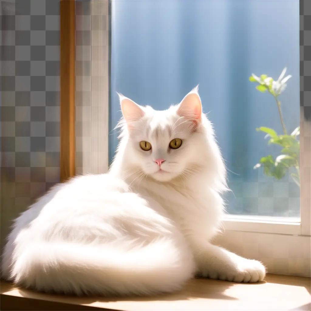 white cat on a window sill