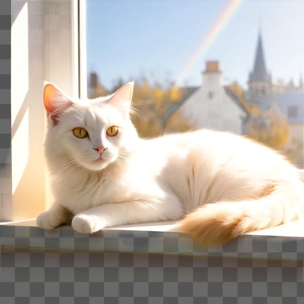 white cat resting on a window sill