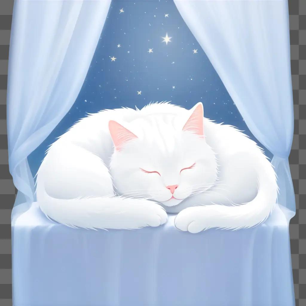 青い表面に毛布で寝ている白猫