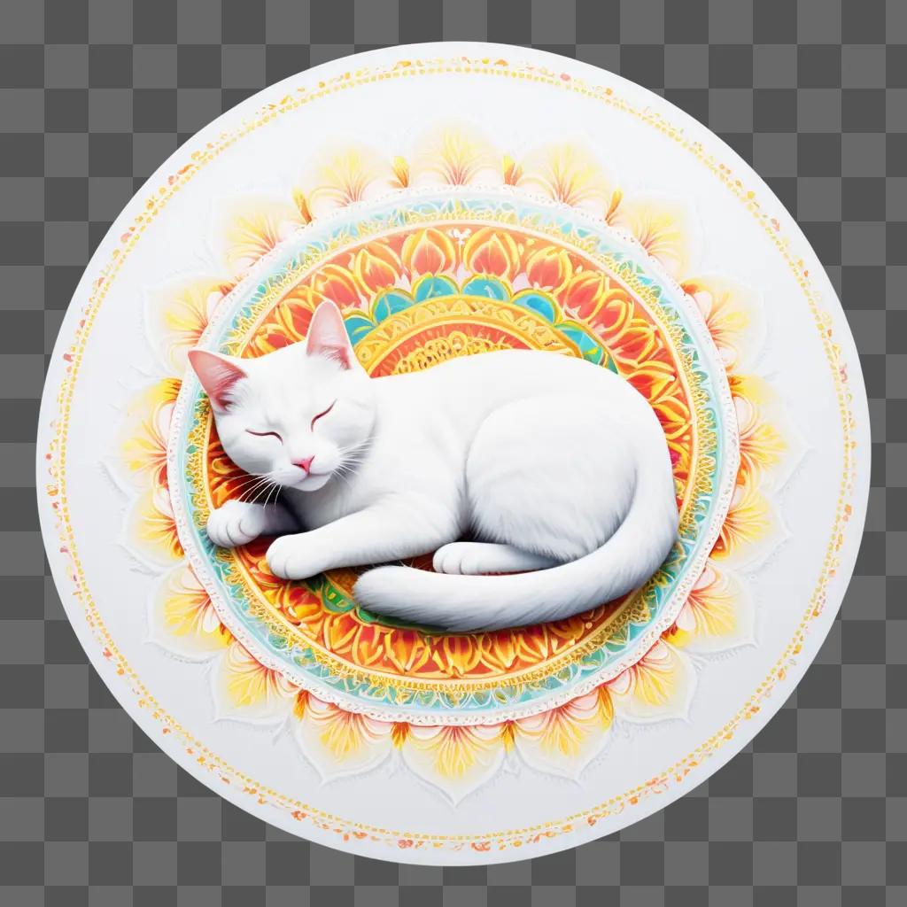 white cat sleeping in a circle