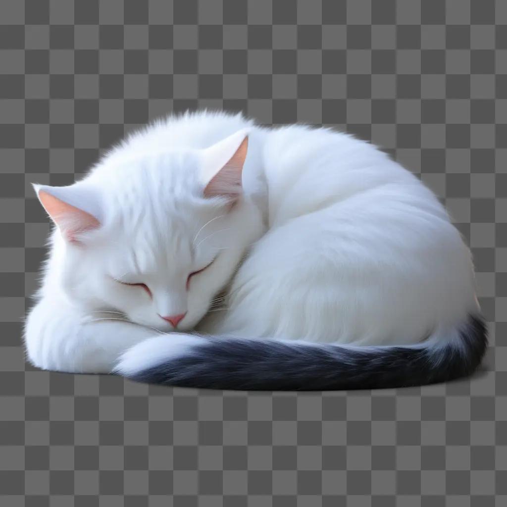 white cat sleeps on a grey surface