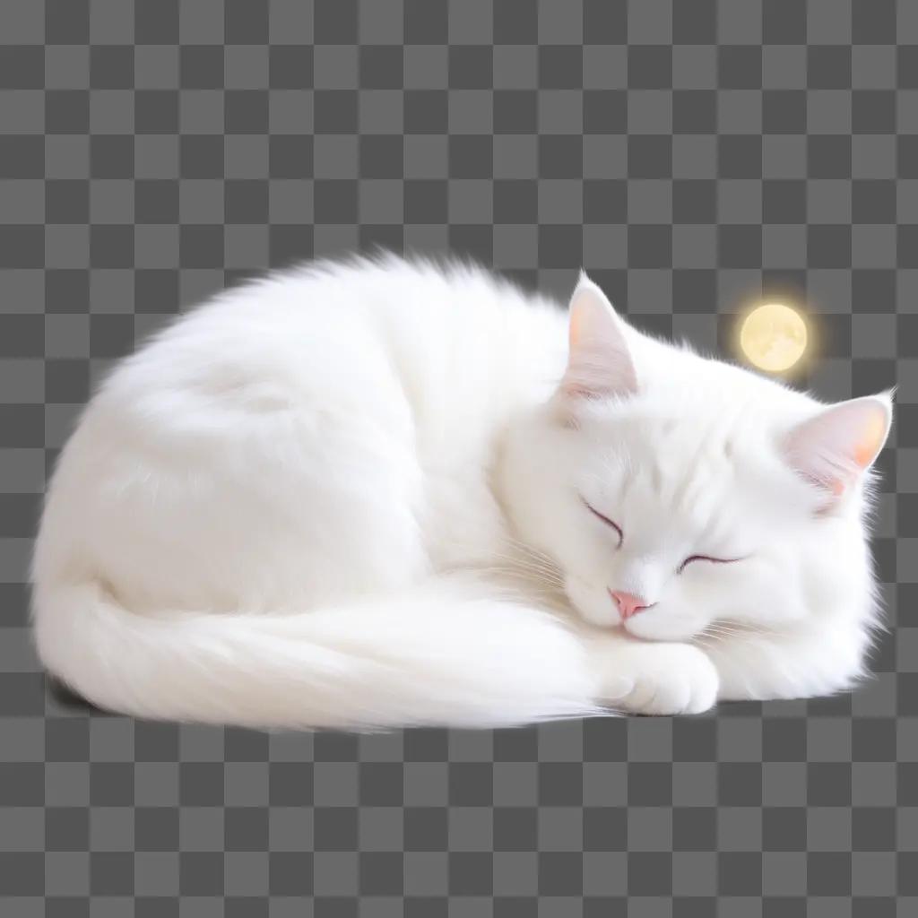 white cat sleeps on a white surface