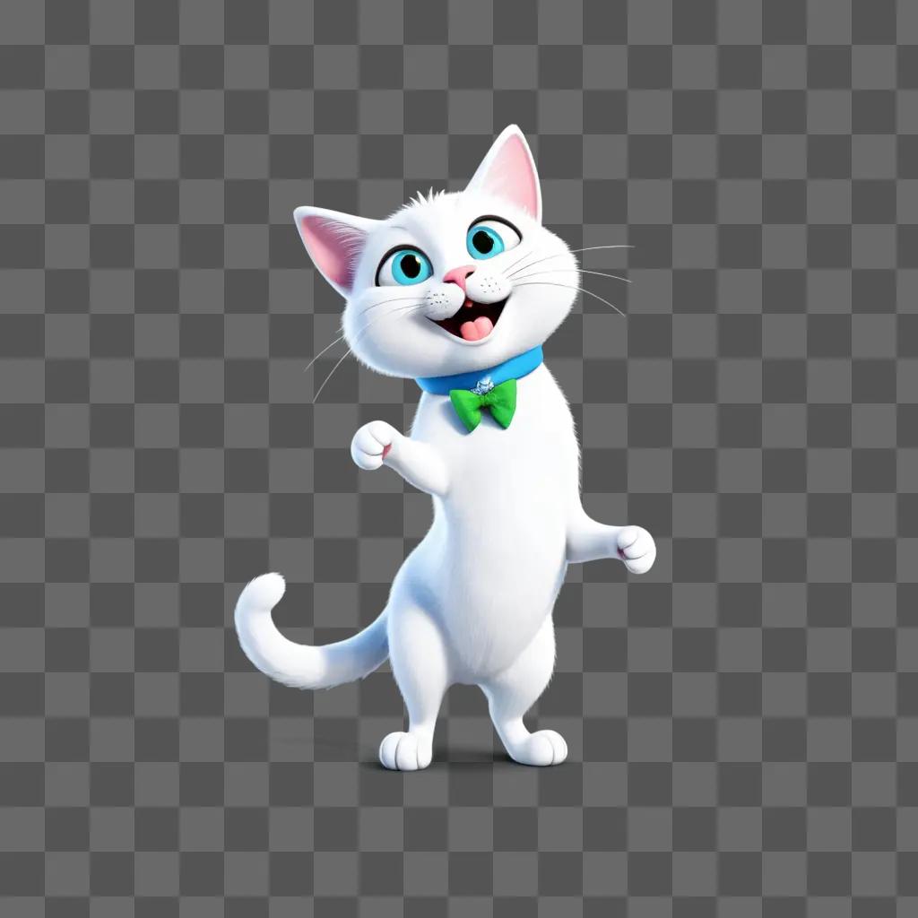 white cat with a blue bow tie is very funny