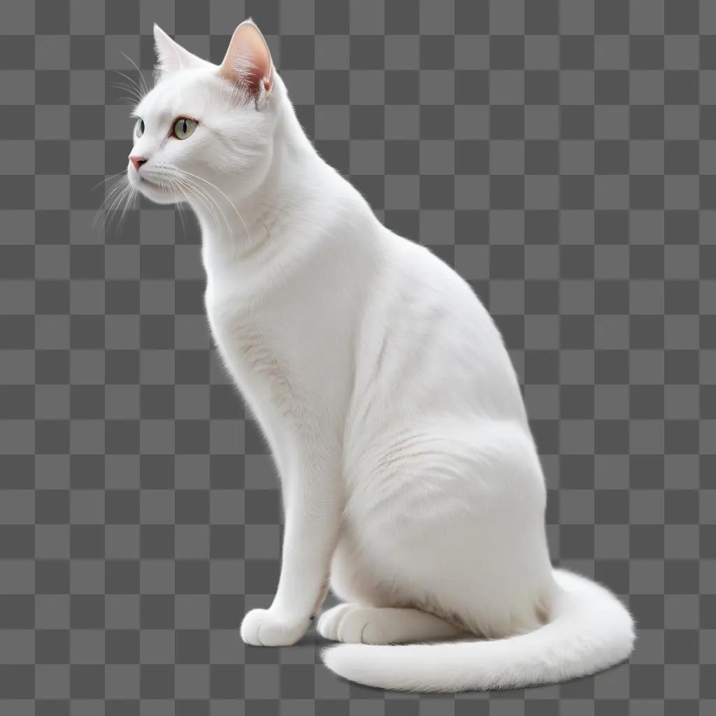 white cat with a long tail is standing