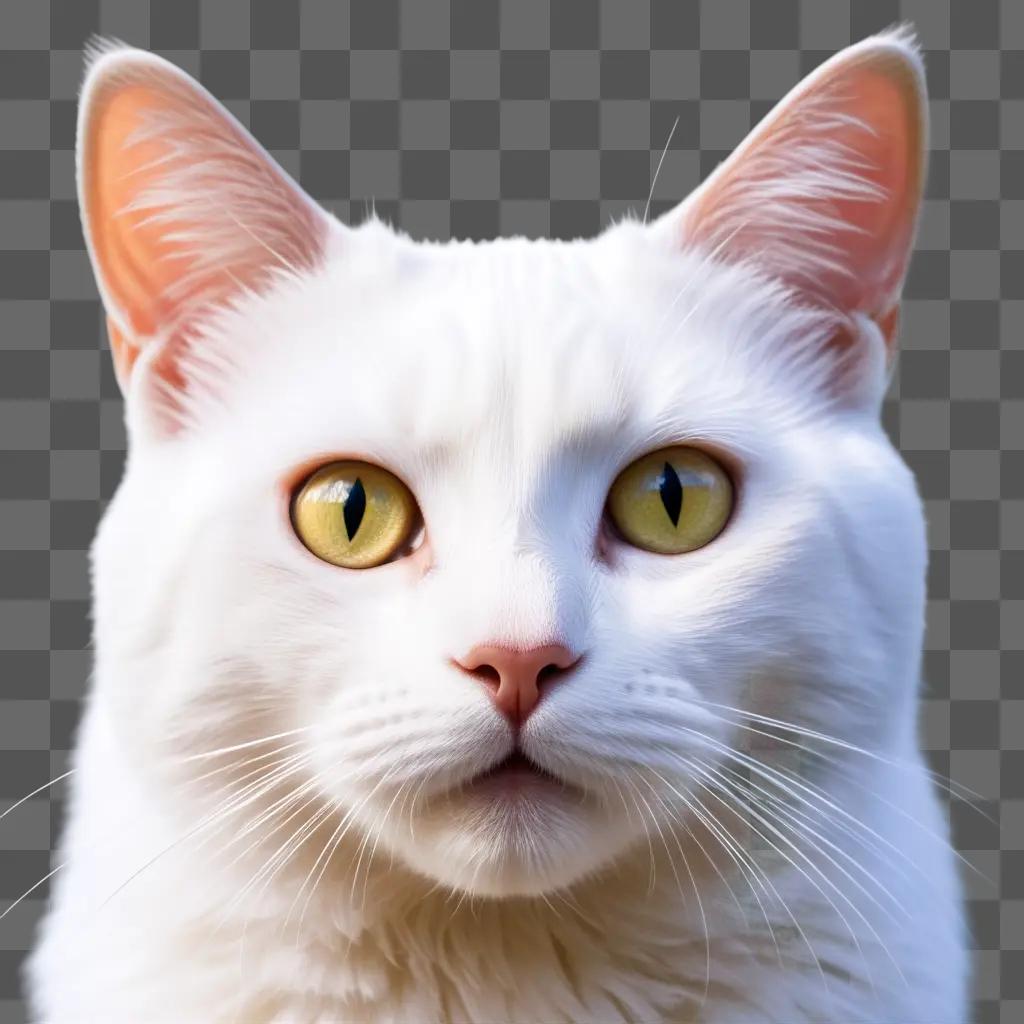 white cat with big green eyes stares