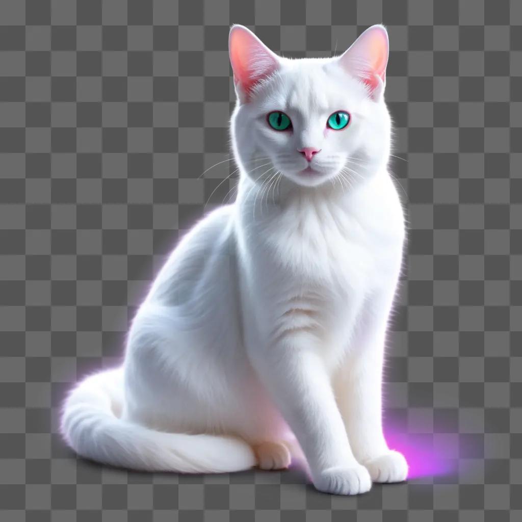 white cat with blue eyes is shown in a transparent background