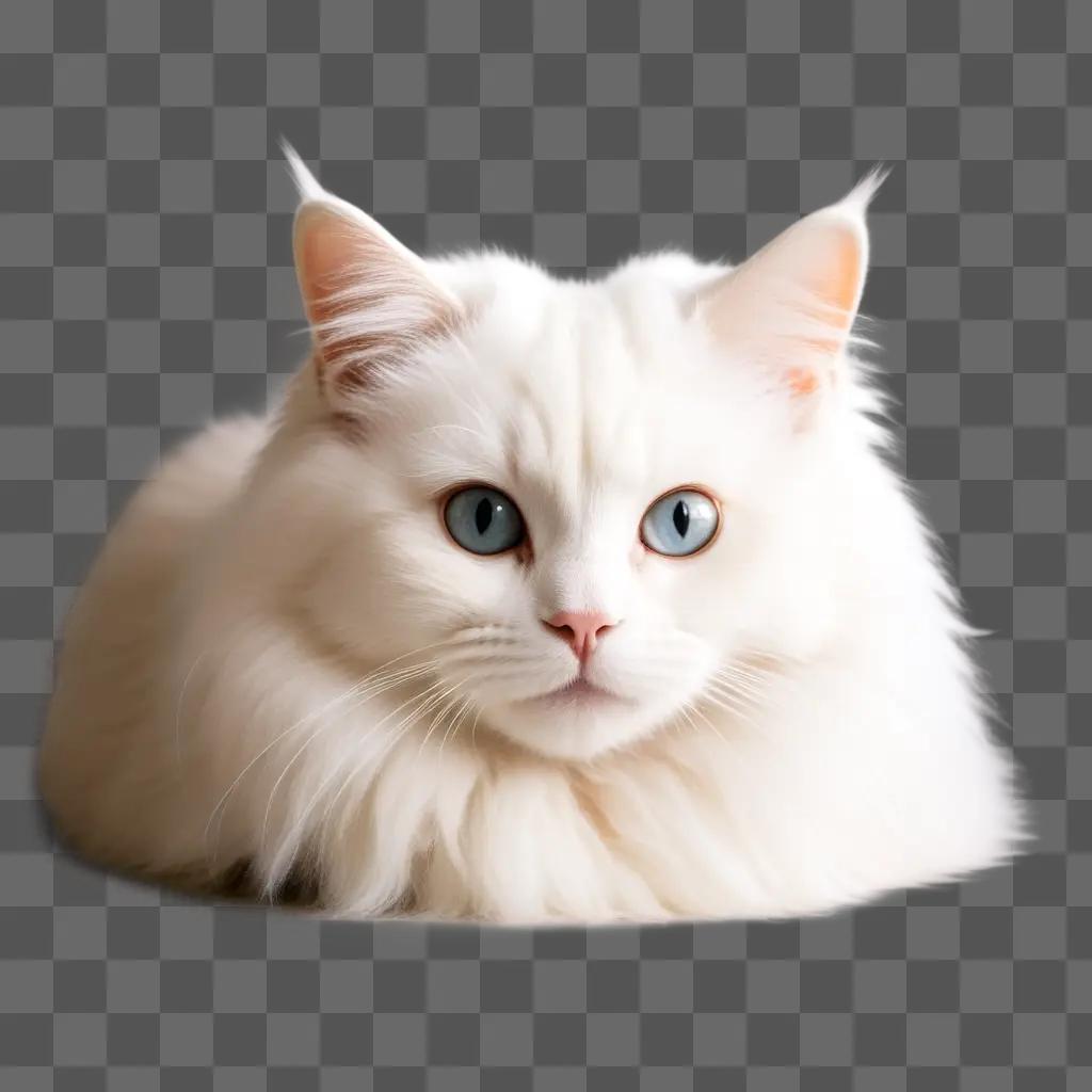 white cat with blue eyes sits on a white surface