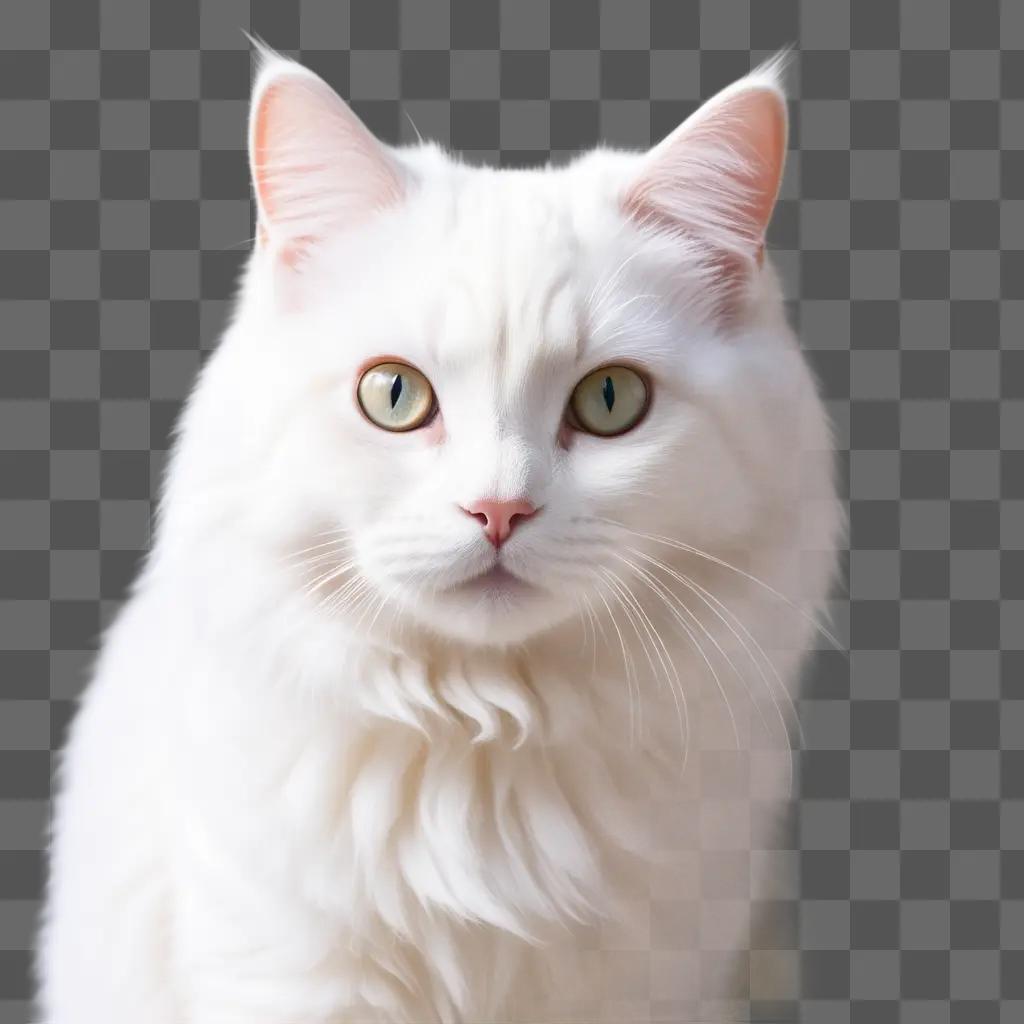 white cat with long hair looks at the camera