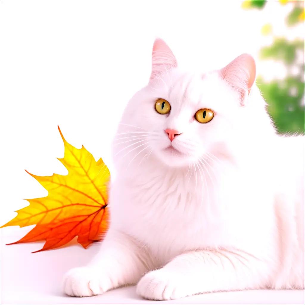 white cat with long whiskers on a white surface