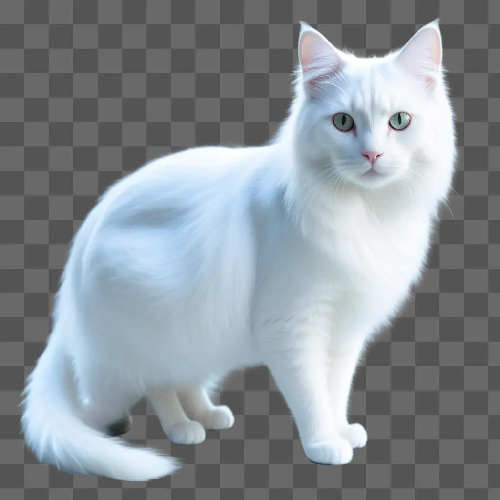 white cat with transparent tail and green eyes