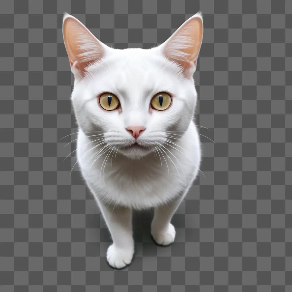 white cat with yellow eyes and white whiskers is drawn