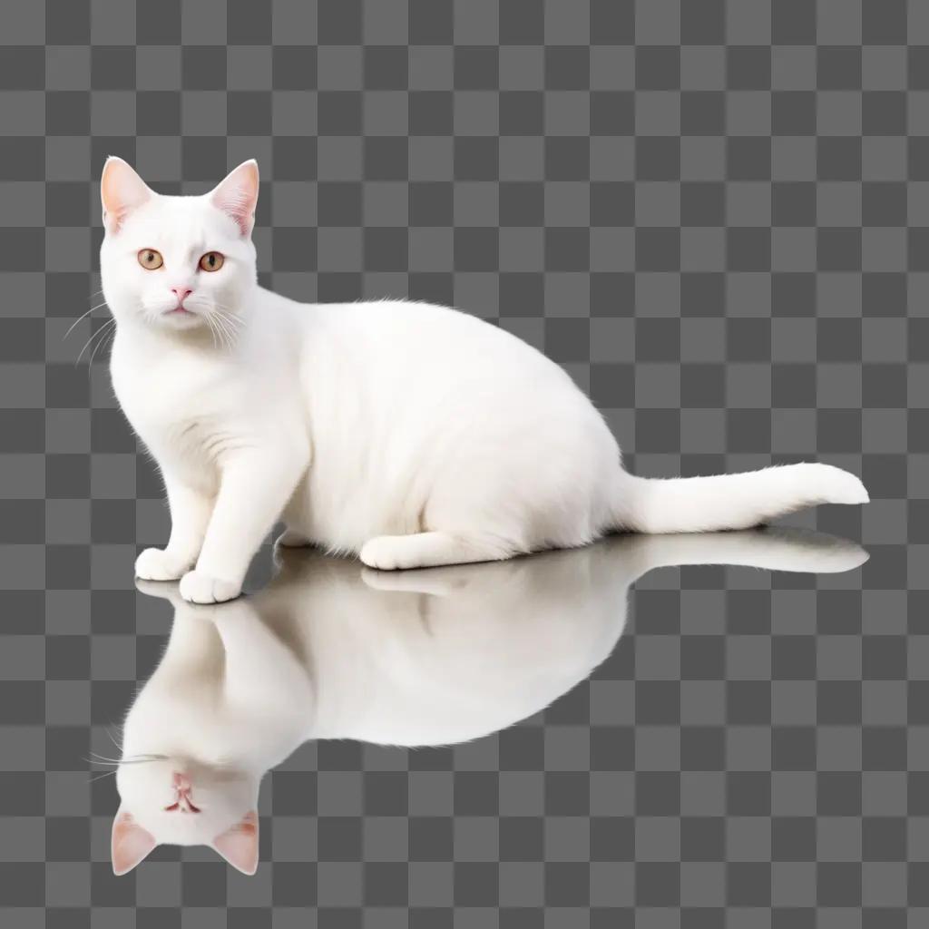 white cats reflection in a transparent surface