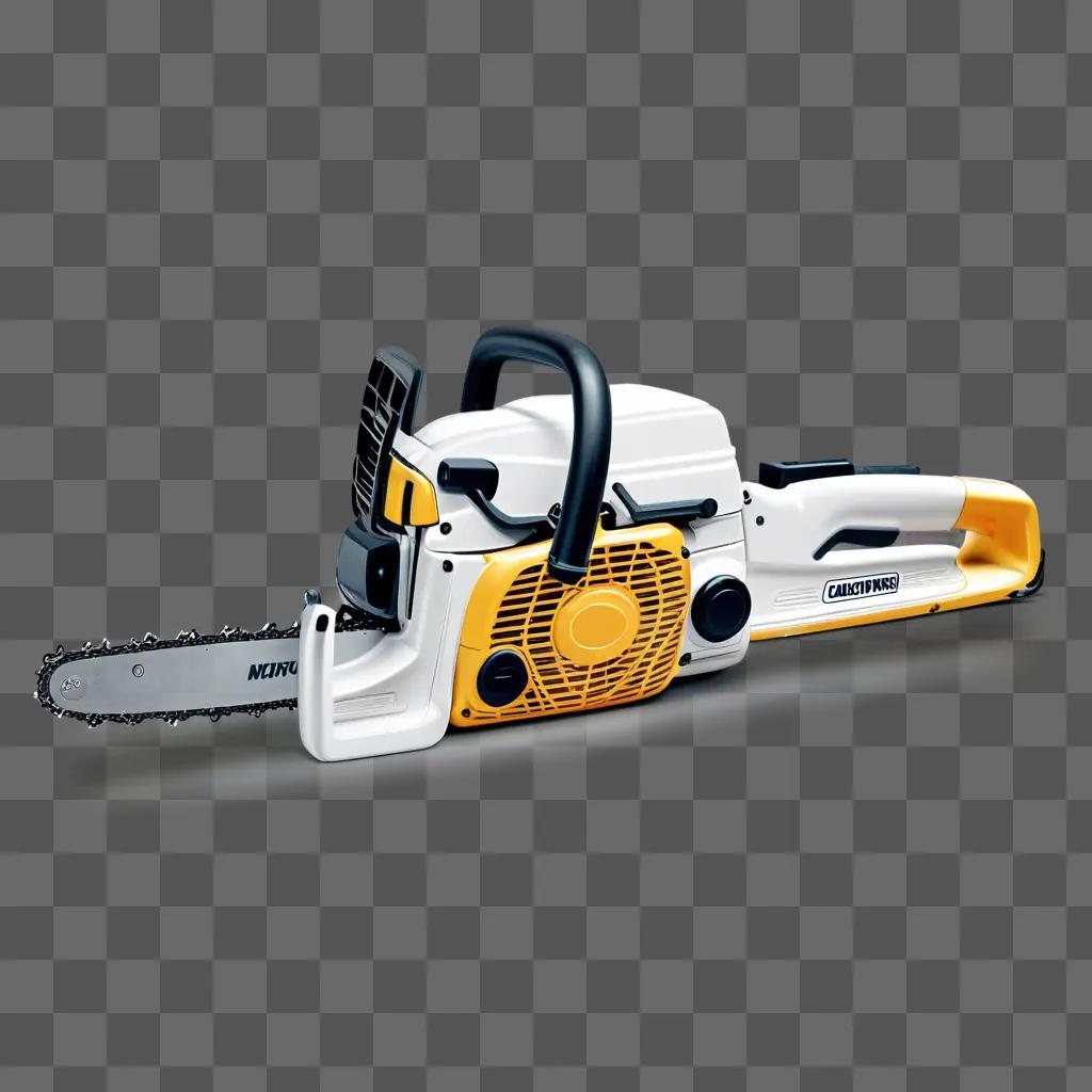 white chain saw with yellow trim is shown