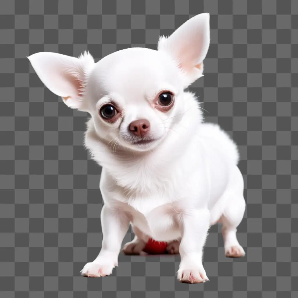 white chihuahua with a red apple head