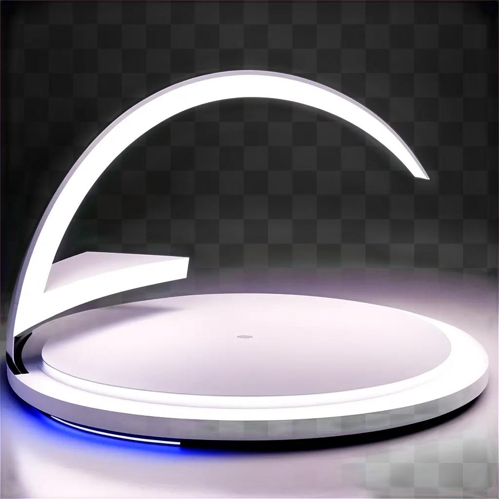 white circular platform with lights on a dark background