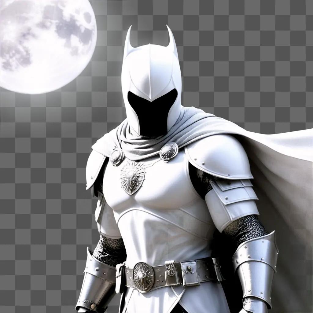 white-clad moon knight stands before the moon