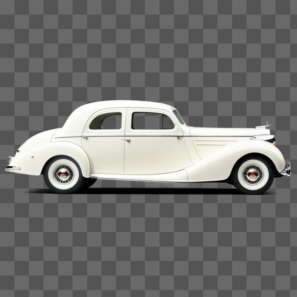 white classic car in a grey background