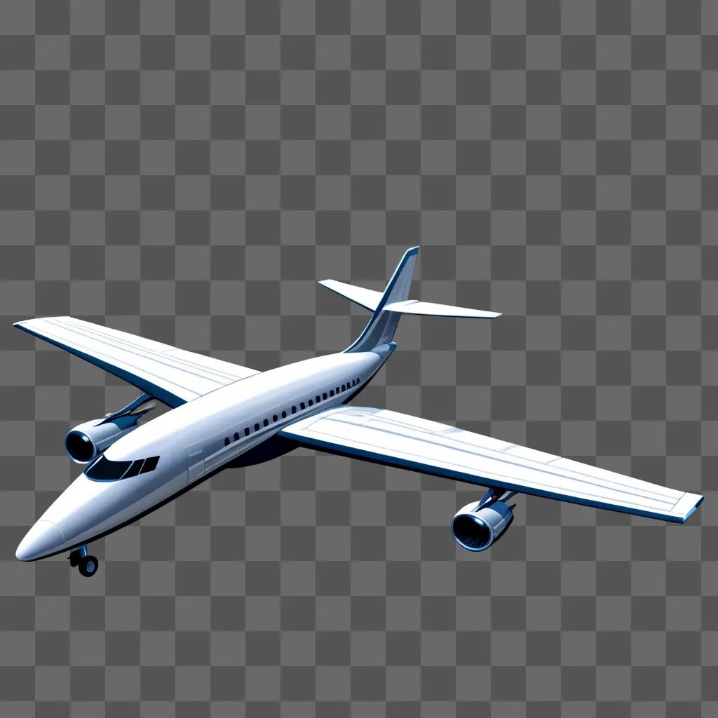 white clipart airplane with black wings and a blue tail