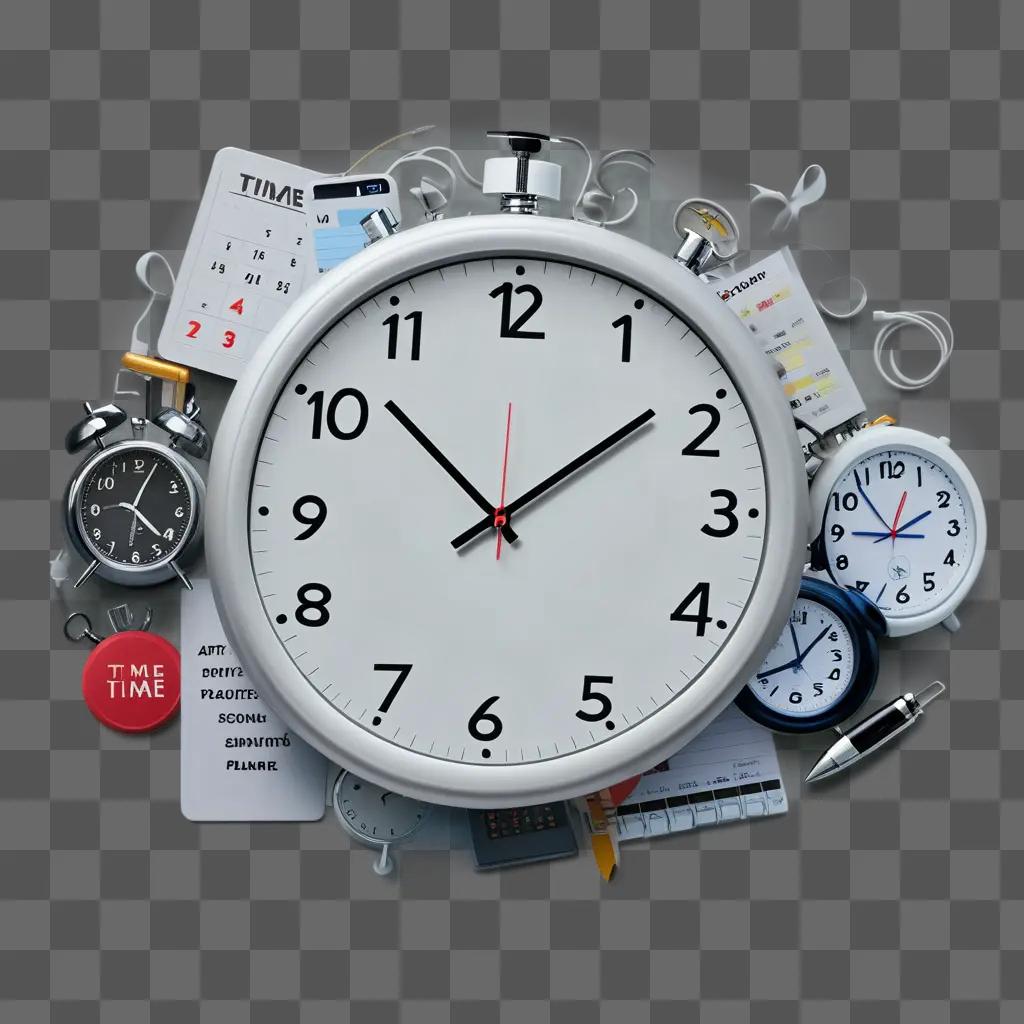 white clock surrounded by items to manage time