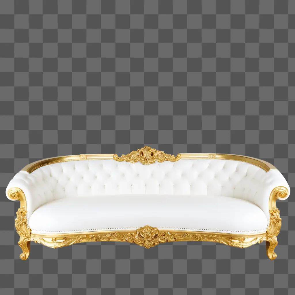 white couch with gold accents against a beige wall