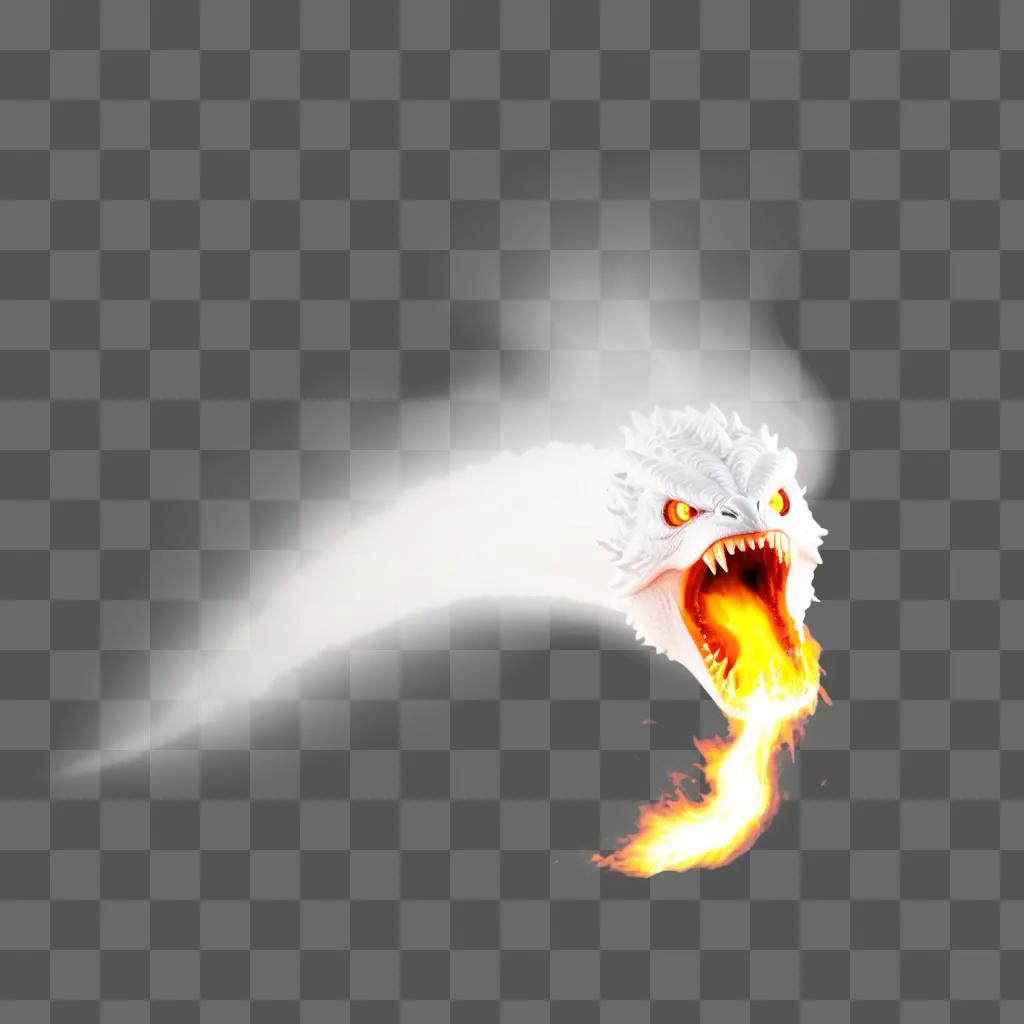 white creature breathes fire in the image