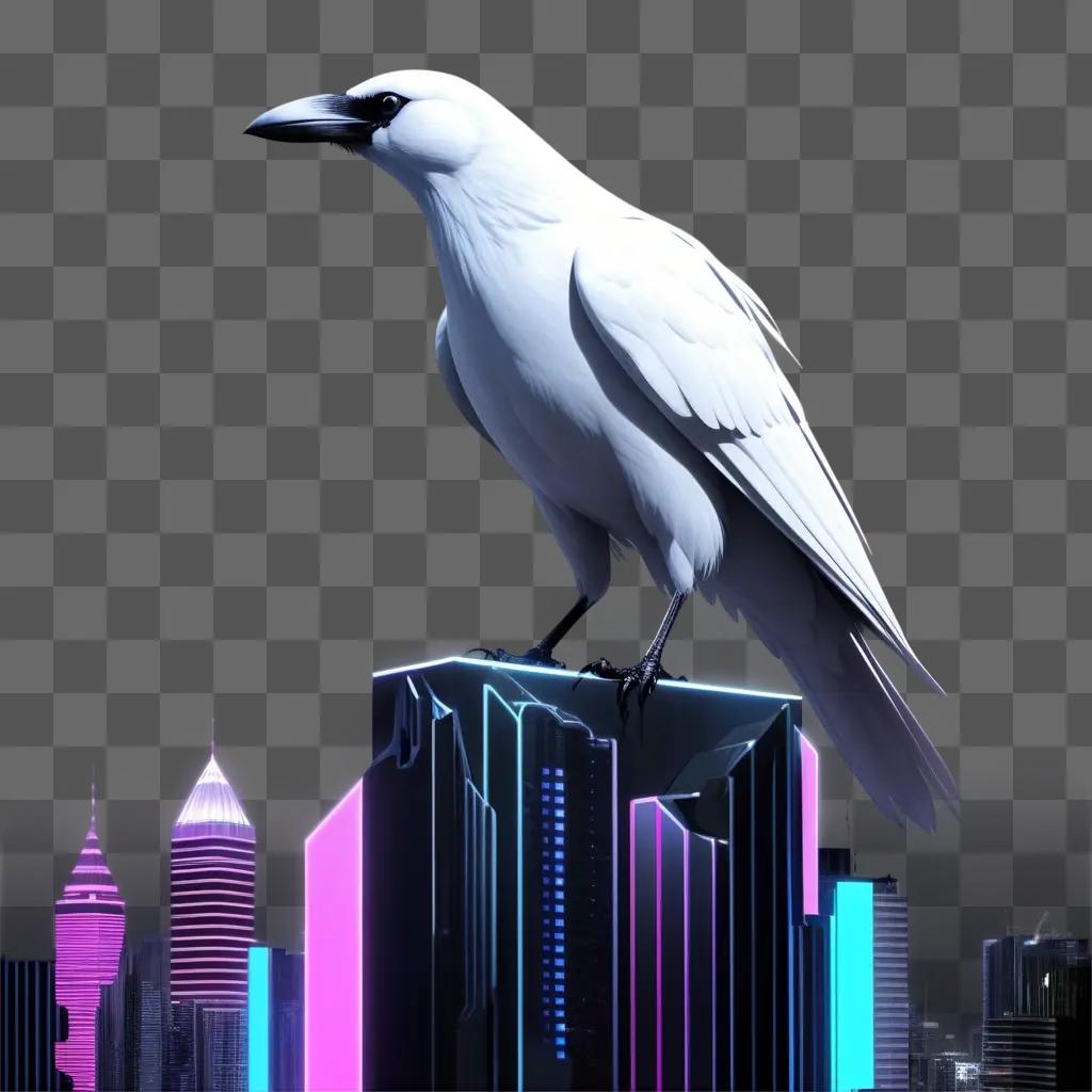 white crow on a dark city rooftop