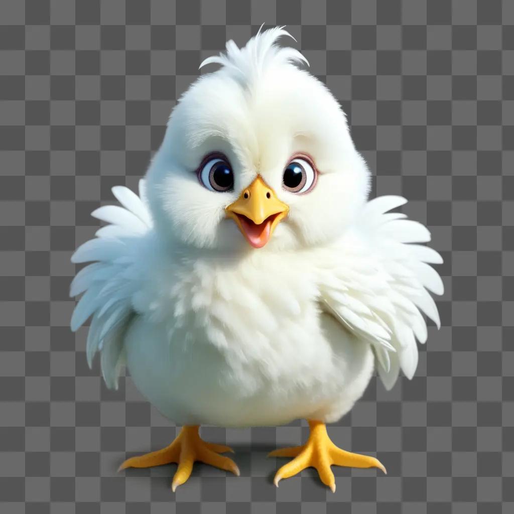 white cute chicken drawing on a gray background