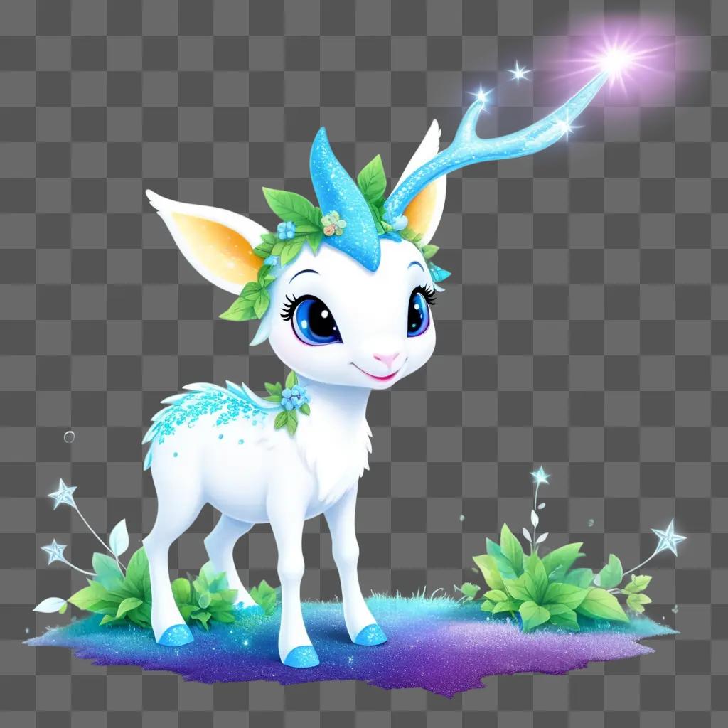 white deer with blue sprinkles on its head