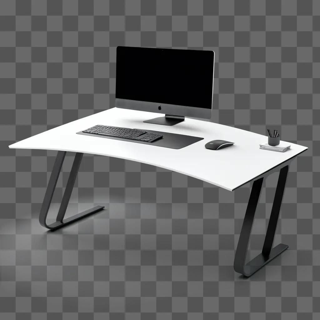 white desk with a computer and keyboard