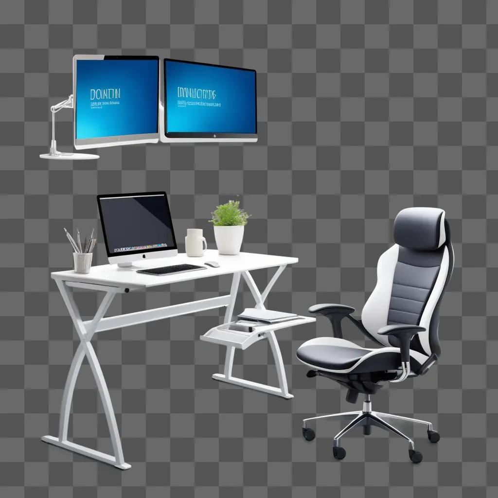 white desk with a laptop and a monitor