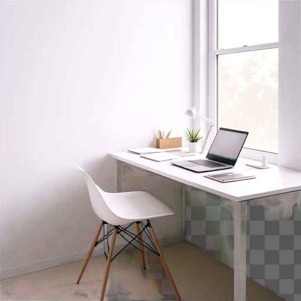 white desk with a laptop and lamp